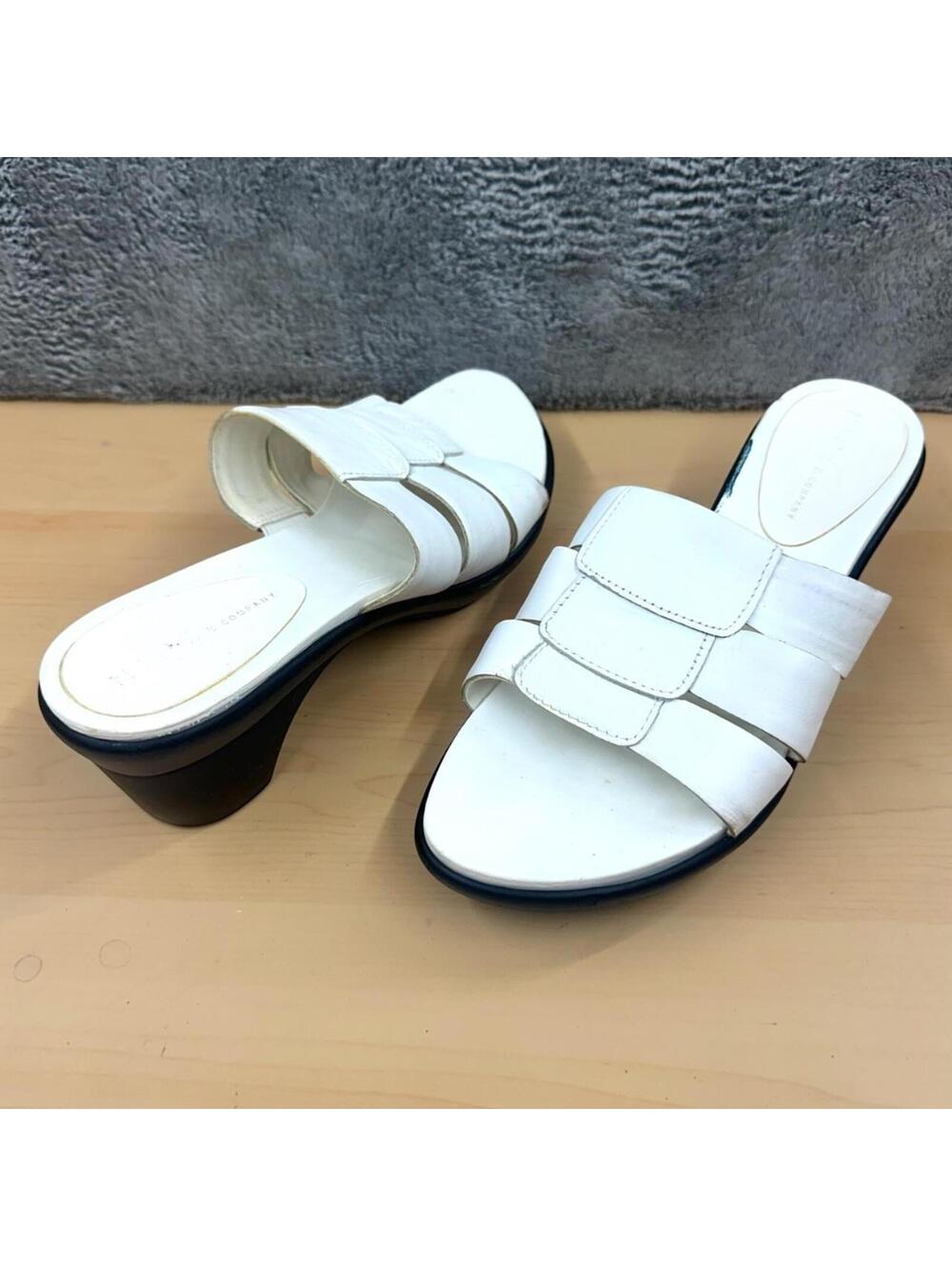 Nine West White Leather Slide Sandals Low Block Heel